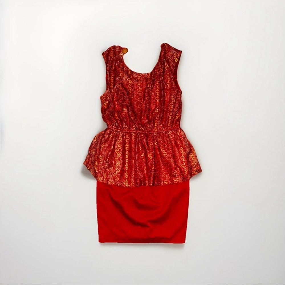 Rust with gold lace overlay and peplum  Dress